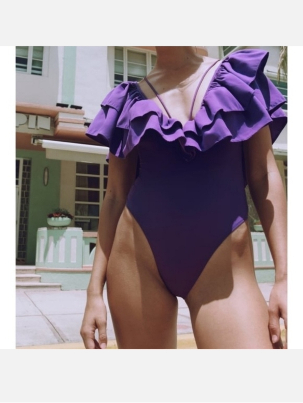 Zara Purple Ruffle One-Piece Swimsuit